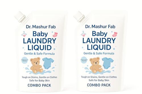 Image of Laundry Detergent for Newborns baby and children - Gentle, Hypoallergenic, Chemical-Free Liquid for Clothes, Stain Remover, Suitable for All skin, Baby Essentials - 1L (2, Travel pouch)