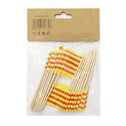 Durabol Palillos de Tapas con Bandera, Etiquetas Pequeñas para Magdalenas Decorar Tartas Bocadillos Cumpleaños Boda Fiesta de Bienvenida 3.5 * 2.5cm (Catalán 25pcs)