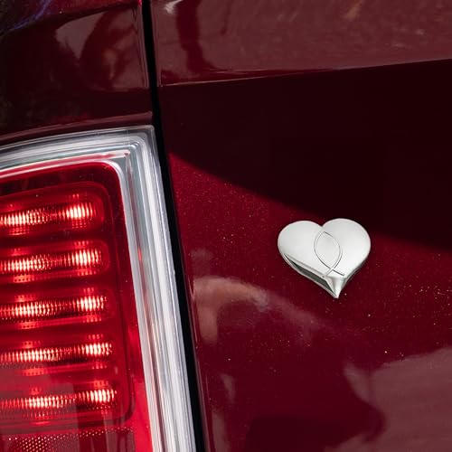 Image of Chrome Metal Christian Jesus Fish and Heart Car /Auto /Truck 3D Emblem Badge Decal - Universal Fit (Silver)