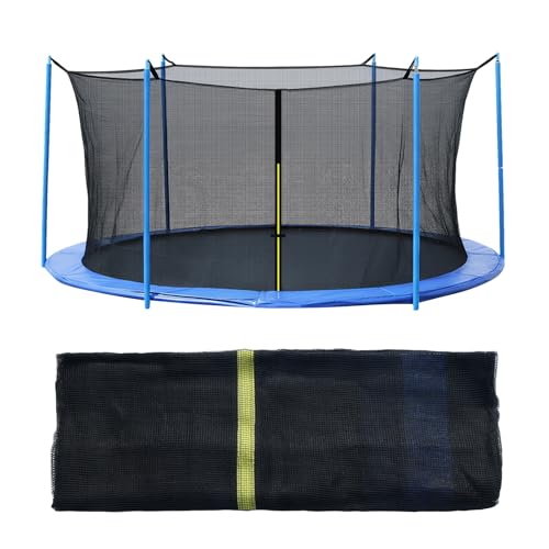 Aoodor Trampoline Replacement Net for 12FT 8 Straight Poles Outdoor Round Frame Trampolines Safety Enclosure Net with Zipper Buckle String