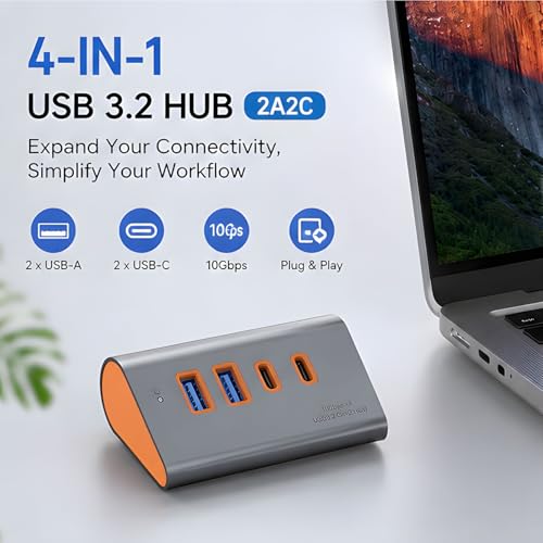 Hub USB 3.2 de aluminio con 4 puertos de 10 Gbps para laptop 4