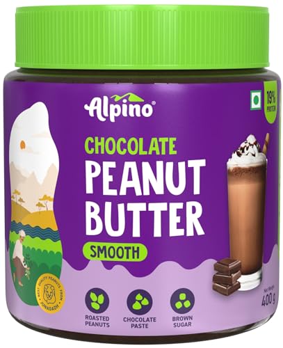 Image of ALPINO Chocolate Peanut Butter Smooth - Roasted Peanuts, Chocolate Paste, Brown Sugar & Sea Salt - 26g Protein, Gluten Free - Plant Based Peanut Butter Creamy (400 G) (Pack of 2)