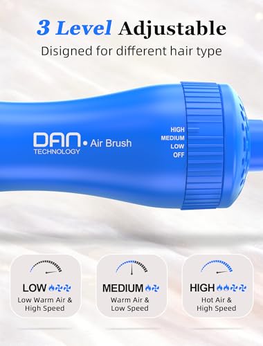 Image of Mini Travel Ceramic Blow Dryer Brush for Short to Medium Hair, 2 Inch Oval Styling Hot Air Brush with 3 Heat Settings, Lightweight Volumizing & Smoothing Tool, 120V, Blue