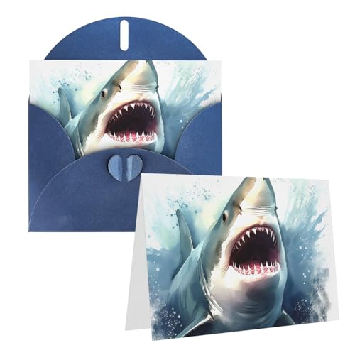 QMNEHJ グリーティングカード サンキューカード 封筒付き ブランクノートカード 4x6インチ バースデーカード 海の中の鮫 ウェディングカード お悔やみカード おもしろい 思考カード あらゆる機会に