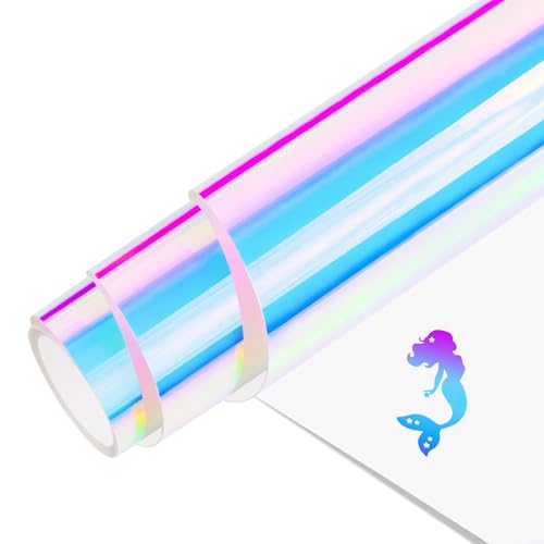 MEVOREW White Holographic HTV Heat Transfer Vinyl 12 x 6Ft Holographic Vinyl White Iron on Vinyl Metallic HTV Iron on Transfers for Tshirts Compatible with Cricut Machine Easy to Cut& Weed