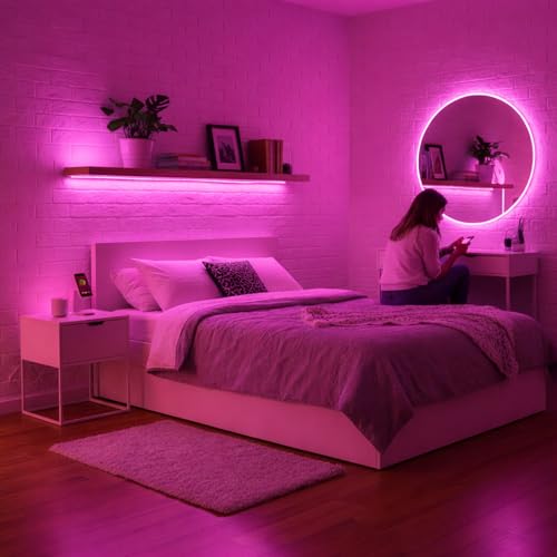 Image of Pink Neon LED Strip Light 5 Meter with Adapter | Flexible IP65 Waterproof Silicone Rope Light for Indoor and Outdoor Bedroom, Ceiling, Gaming Room, Party Decoration