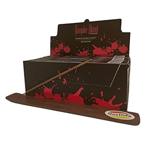 Govinda Incense Stick Holder Bundle with Nandita Incense Sticks – 12 Boxes x 15 Grams (Vampire Blood)