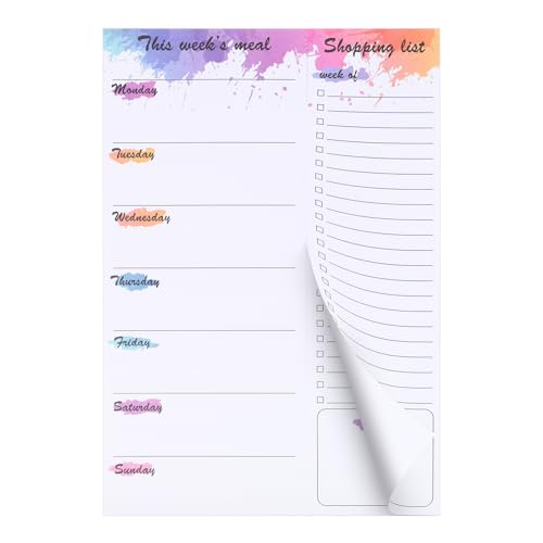 Thboxes Weekly Meal Planner and Shopping List Pad, 60 Sheets Undated Magnetic Notepads for Fridge with Tear-Off Shopping List, Hanging Food/Menu Organizer Notepad, 25 X 17.5 cm