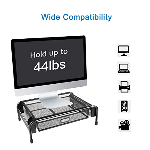 Huanuo Monitor Stand Riser With Drawer, Mesh Metal Stand Riser With Pull Out Storage Drawer And Side Compartments Pockets For Computer, Laptop, Imac, Desk, Pens, Phones #TOP3