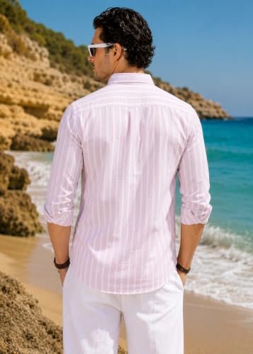 Image of Majestic Man Classic Slim Fit Vertical Striped Casual Cotton Shirt