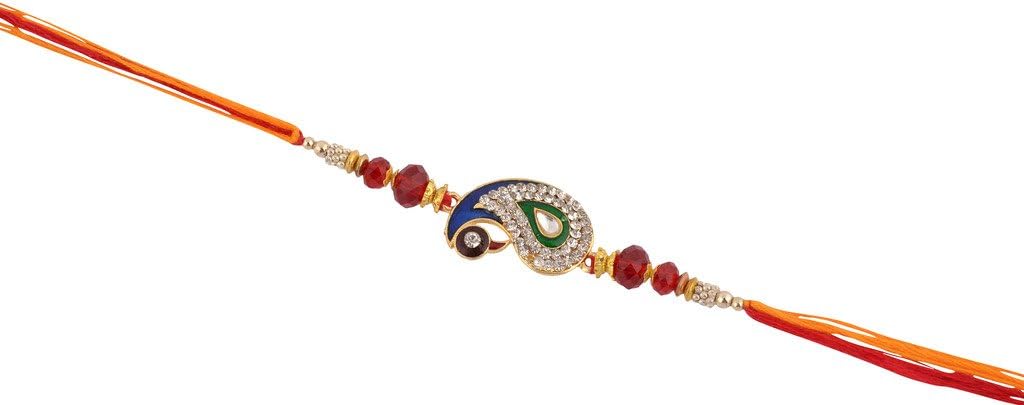 Ambika Stones & Metal Bhaiya Bhabhi Rakhi Loomba Set with Tilak (18008SET32004)