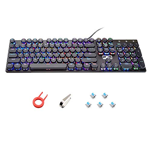 Get Cheap Price E-Yooso Z-88 Splash-Proof Round-Key Retro Typewriter Style Full 104-Key RGB Backlit Mechanical Keyboard with DIY Replaceable Blue Switches(No-Soldering).