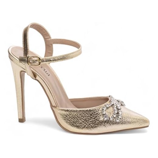 Torricella, Sapato Social Scarpin Salto Alto Stiletto Agulha Bico Fino Feminino 12 cm Metalizado Cor:Dourado;Tamanho:35