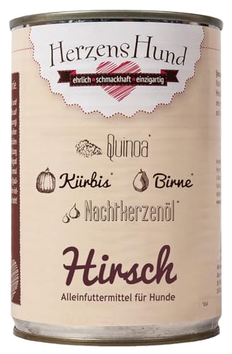 Produktbild von HerzensHund Hirsch Hundefutter mit Bio-Quinoa - 12 x 400 g