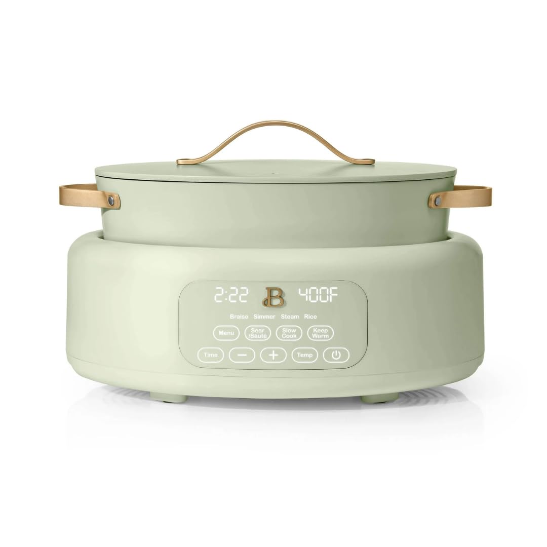 Beautiful 10-in-1 6Qt Electric Multi-Cooker with 7 Presets, Oven-Safe Pot Lid, Sauté, Steam, Slow Cook, Simmer, Rice More – Touch Display, Dishwasher Safe, Serves Up to 7 (Sage Green)