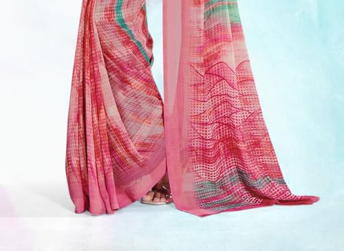 Image of Jaanvi fashion Women's Georgette Saree with Unstitched Blouse Piece