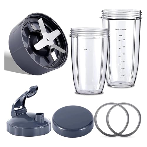 Piezas de repuesto for licuadora, compatibles con NutriBullet, licuadoras 600W/900W/PRO - Cuchilla extractora y vasos enormes de 32Oz y vasos enormes de 24Oz