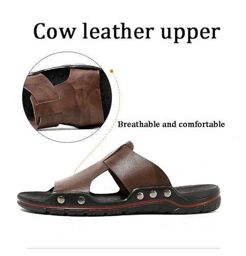 Men's Open Toe Beach Slides Leather Sandals Indoor Outdoor Casual Slippers for Summer Slip On3