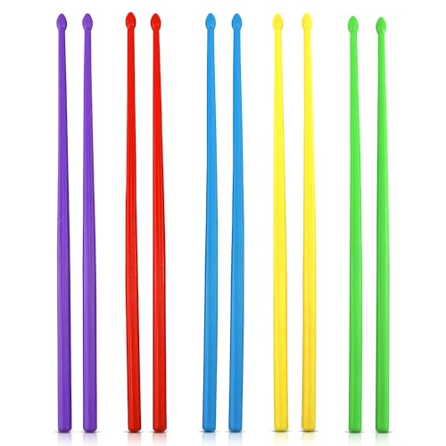 Iconikal 5-Pair Nylon Exercise Drumsticks 14.75-Inch Blue Green Purple Red Yellow Aerobic Workout Dance Youth Drumming Group Activity