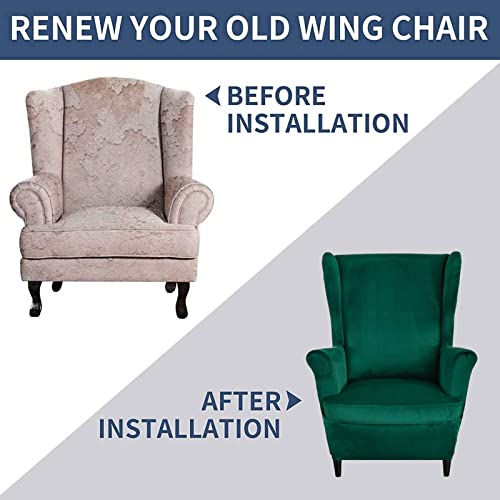 Niluoh Wingback Chair Slipcovers, Thick Coral Velvet Wing Chair Covers Sofa Slipcover Wing Back Armchair Cover Furniture Protector For Living Room Keep Warm In Winter, Dark Green #TOP4