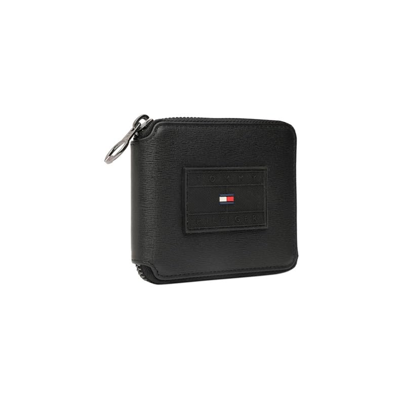 Image of Tommy Hilfiger Men's Zip Around Wallet Atrato - Black | Embossed Branding | Ideal Gift for Men