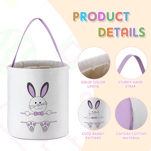 Image of Talltalk 6 Pieces Easter Bunny Basket Bulk for Kids Canvas Rabbit Egg Print Bucket Tote Bags for Boys Girls Gifts Egg Hunts Decorations Favors Carry Candy Storage