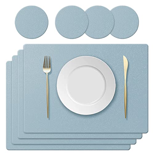 KERYCHIN 4 Sets de Table en Silicone + 4 Sous Verre Rond Lavable Kit, Résistant à la Chaleur 220°C, Antidérapant et Étanche, Accessoires decoration pour Restaurant,...