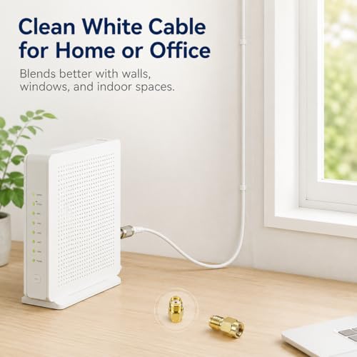 Image of N Male to SMA Male Coaxial Cable 16.5FT with RP-SMA Adapter | White 50 Ohm low loss 3D-FB RF extension, SMA to N antenna cable for signal booster, router, modem, Wi-Fi antenna