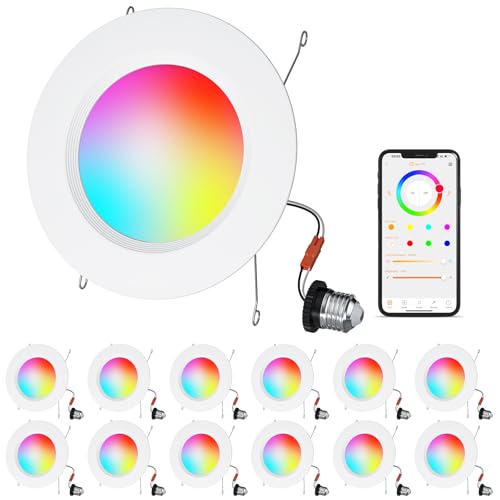HYDONG Color Changing LED Can Lights,12Pack Retrofit LED Recessed Lighting 5/6inch,13W 1050LM Smart Recessed Can Lights,Compatible with Alexa,Bluetooth APP Control,for Bedroom Kitchen Living Room HYDONG Color Changing LED Can Lights,12Pack Retrofit LED Recessed Lighting 5/6inch,13W 1050LM Smart Recessed Can Lights,Compatible with Alexa,Bluetooth APP Control,for Bedroom Kitchen Living Room