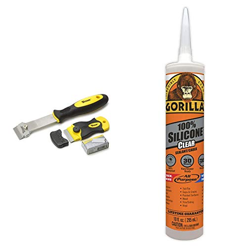 Titan 17002 2-Piece Multi-Purpose and Mini Razor Scraper Set & Gorilla Clear 100 Percent Silicone Sealant Caulk, Waterproof and Mold & Mildew Resistant, 10 Ounce Cartridge, Clear, (Pack of 1)