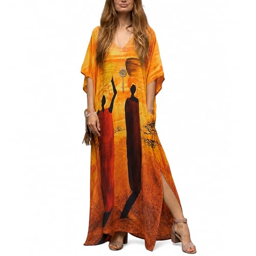 Image of Oussum Plus Size Kaftan Dresses for Women, Polyester Summer Caftan Cover Up Maxi Beach Dress, 1X-3X