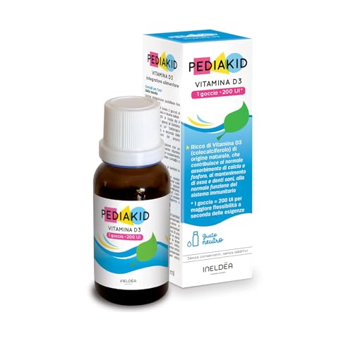 PEDIAKID - Vitamina D3 100% di origine naturale - Rafforza le difese naturale - Idoneo per i neonati - Copre 200% dei valori nutritivi di riferimento
