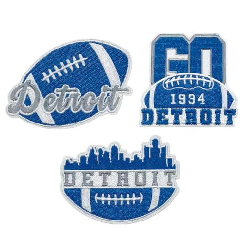 3Pcs Applique Art Crafts for Football Fan DIY Clothing Accessories Sports Styles Embroidered Patch DIY Sewing Applique Trim and Embellishments Iron On Patches for Detroit