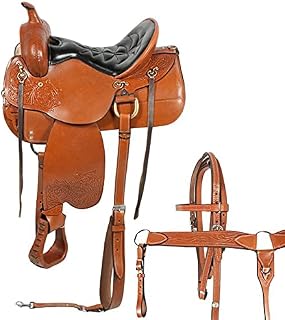Premium Leather Western Barrel Racing Horse Saddle Riding Trail Equestrian Best Riding for Rider Tack, Free Matching Leather Headstall, Breast Collar, Reins Size:10-18 inches Seat, BRL17