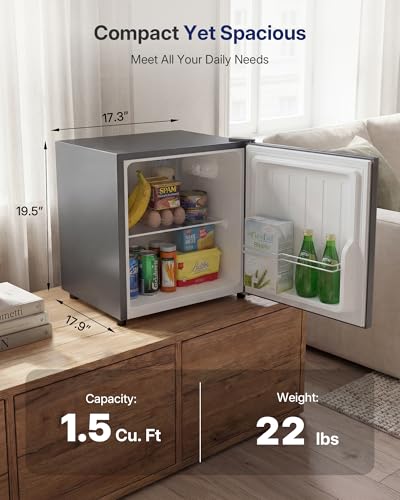 Image of Upstreman 1.5 Cu.Ft All-Refrigerator Mini Fridge, Single Door Small Refrigerator, Dorm Fridge with 7 Adjustable Thermostat, Compact Refrigerator for Dorm, Office or Small Spaces, Gray-CR16