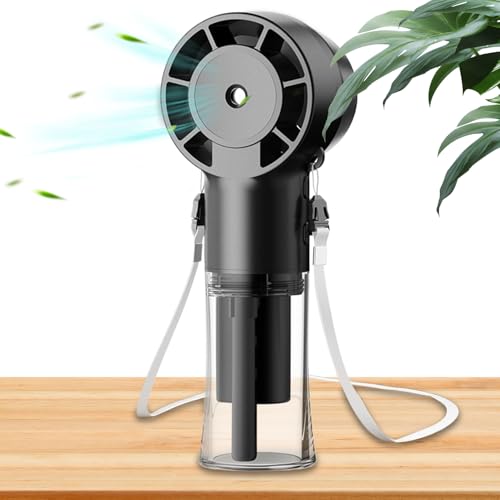 Ventilador de nebulización portátil - Ventilador de alta velocidad de 12000 RPM con nebulización de agua | Enfriador de cuello silencioso recargable USB 1200 mAh para clima cálido Golf Estadio Camping