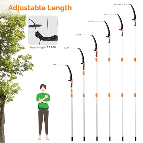 Image of VINGLI 12ft Manual Pole Saws, Extendable Tree Trimmers Long Handle Pruner, 2Pcs Sharp Blade and Scissors, Long Tree Pruner with 2-section for Pruning Palms and Shrubs