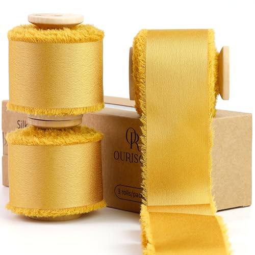 OURISON Silk Satin Ribbon 1-1/2 Inch x 30 Yards Gold-