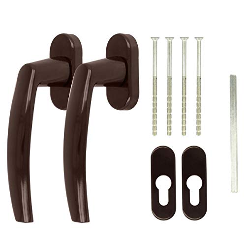 Alu Terrassentürgriff Paar mit Rosetten, Farbe:Braun RAL 8019