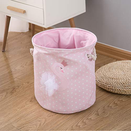Large Laundry Basket Collapsible Fabric Nursery Hamper Cute Cartoon Clothes Bag Children Toys Storage - Swan/Pink