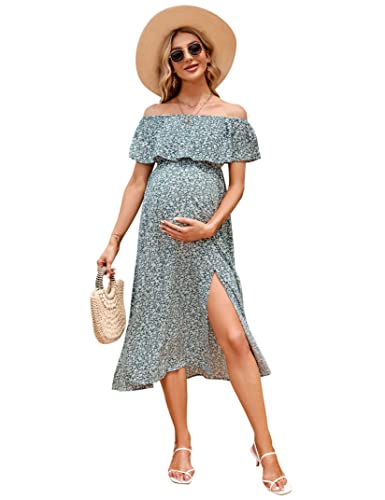 Image of Maternity Dress Women's Off Shoulder Split A Line Casual Maxi Dress Photography Dress for Babyshower
