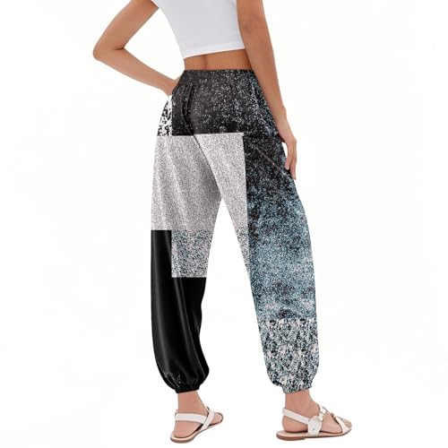 Women's Retro High Waist Drawstring Boho Floral Printed Linen Harem Pants Casual Elastic Waist Crop Trousers for Women4