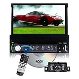 EINCAR Car Radio with Bluetooth Single Din Car Stereo with Backup Camera Carplay GPS Nav Android Auto Android 10 7Inch Automatically Retractable Screen 1+32 FM AM RDS CD DVD USB TF Remote Control