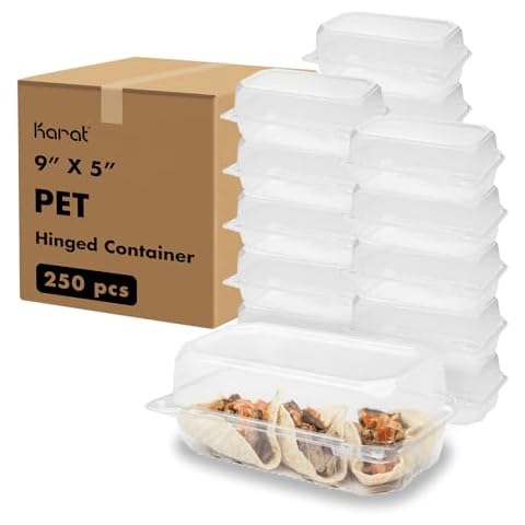 Karat 9 x 5 Clear Plastic Hinged Clamshell Food Containers - Durable, Stackable, Crack-Resistant to-Go Boxes, Case of 250, FP-HC95PET-1C Cover
