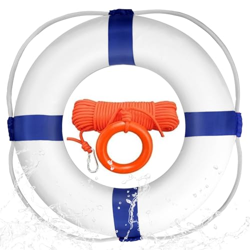 Swim Foam Ring Buoy Set, 20inch Life Preserver Pool Safety Throw Ring with Water Floating Lifesaving Rope 98.4FT Set,Foam Swimming Tube Pool Wall Decoration,Throwable Flotation Device