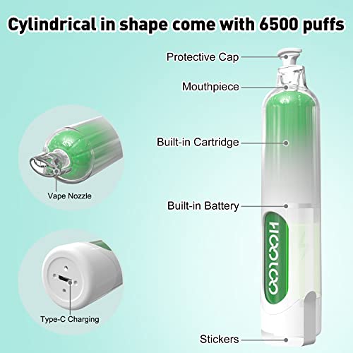 HOOLOO-Disposable-Vape-Pen-E-Cigarette-Starter-Kit-6500-Puffs-Rechargeable-Prefilled-Vape-Juice-Prefilled-and-Precharged-E-Cigarettes-Vape-Starter-Kit0mg-No-Nicotine-Mint