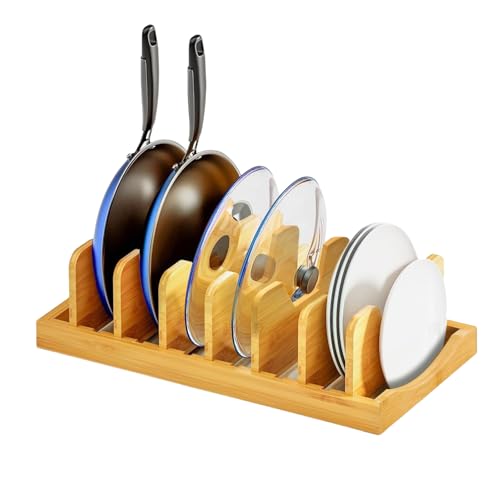 Pozmrtsr Bamboo Pot Lid Organizer for Cabinet & Kitchen Counter, Pan Lid Organizer Inside Cabinet...
