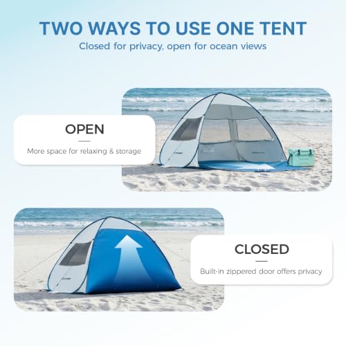 Image of EchoSmile Pop Up Tent for 4 Person Family, Beach Tent Sun Shelter with UPF 50+ UV Protection & Waterproof, Lightweight & Easy Automatic Setup Portable Cabana for Outdoor Travel (Light Blue)