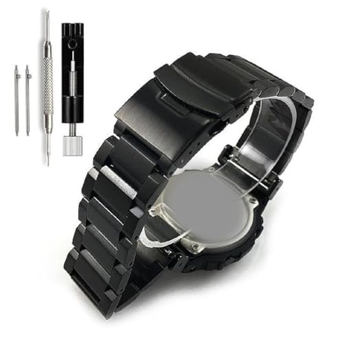 ARMER STRAPS Black Stainless Steel Metal Replacement Watch Band Compatible With Casio G-Shock Series GA-2100 DW-5600 G-5600 GW-5600 DW-6900 G6900 G-100 DW-9052 G-101 G-2110 G-2300 G-2310 G-8900 GA-100 GA-110 GA-150 GA-200 GD-120 GR-8900 GW-2310 GW-8900 GW-B5600 GW-B6900