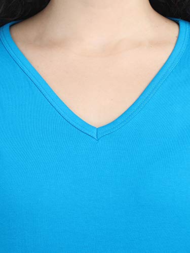 Image of FLEXIMAA Women's Cotton Plain V Neck Full Sleeve T-Shirt